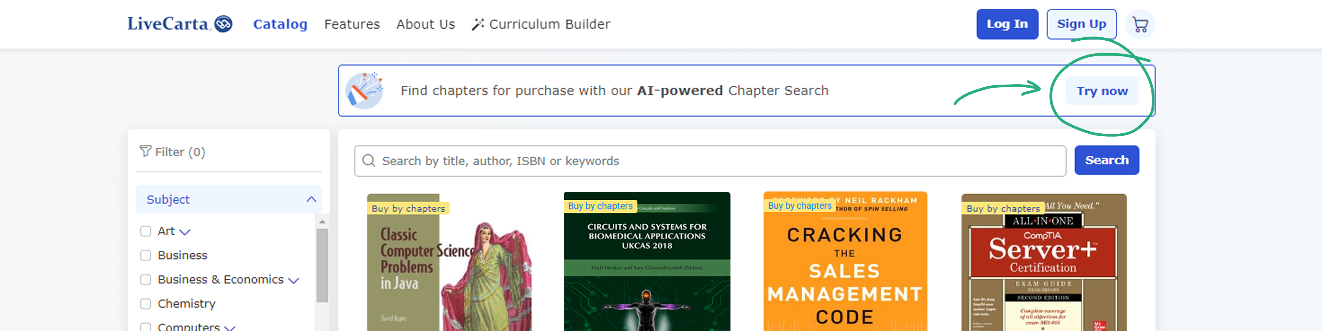 A screenshot indicating the clickable area to visit the catalog.