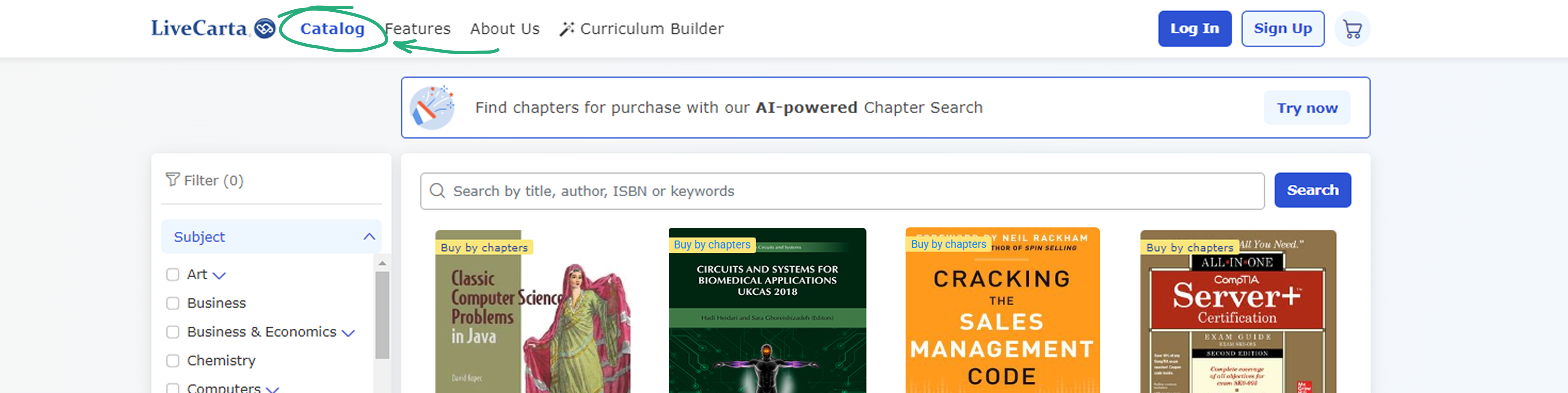 A screenshot indicating the clickable area to visit the catalog.